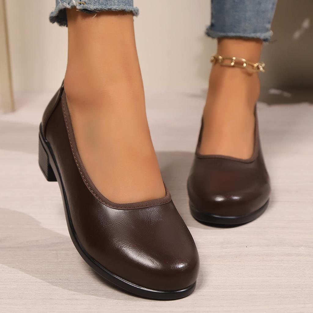 Pumps mit runder Spitze, dicken Absätzen, für Damen, Schwarz, weiche Sohle, leicht, zum Hineinschlüpfen, Arbeitsschuhe, Frau, Übergröße, Komfort, mittelhohe Absätze, Mutterschuhe