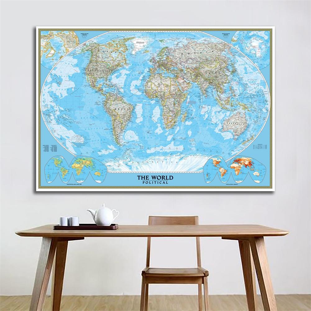 Unframed The World Political Map Posters and Prints Painting Wall Art Sticker Foldable Wallpapers for Travel