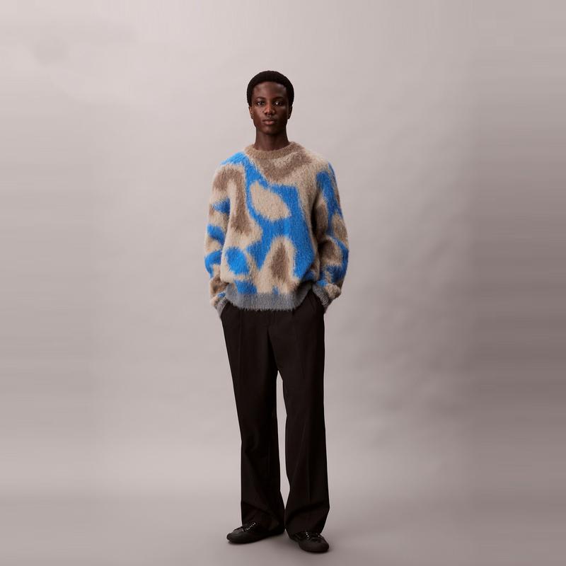 Calvin Klein American Pattern Loose Fit Crew Neck Knit Sweater Men sweater 4LD312G