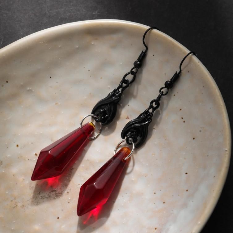 BLINGBAY Women's Pendant Earrings Retro Dark Gothic Style Red Teardrop Pendant Female Exaggerated Earrings Girl Party Birthday Jewelry Gift