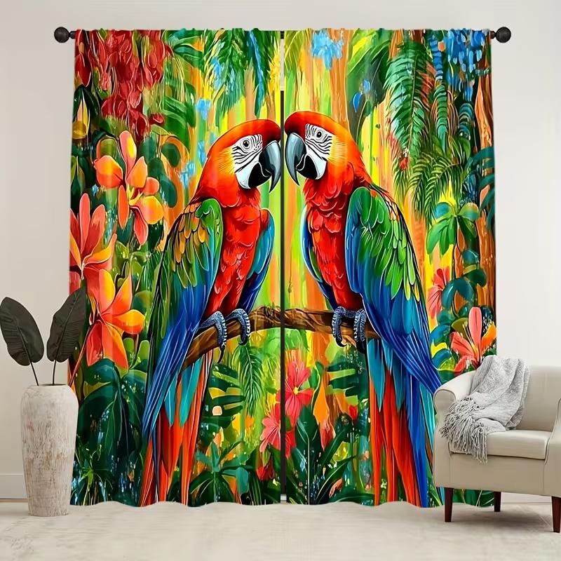 2 Pcs Colorful parrot print curtains,suitable for bedroom,living room kitchen decoration,home decoration,window decoration