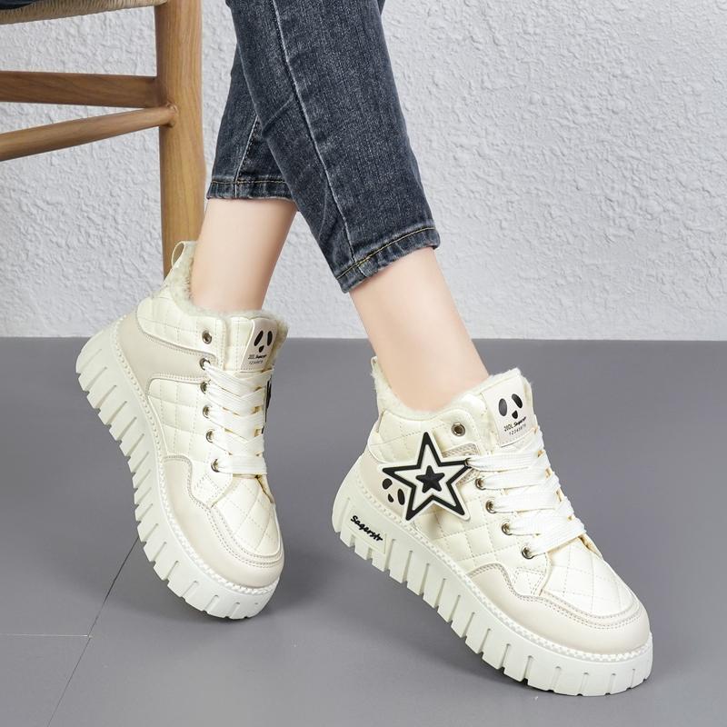34-42 Winter Women's Large Fashion Thick Bottom High Top with Velvet Warmth High Top Cotton Shoes Snow Boots