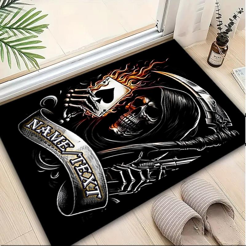 1PC Custom Name "Skull Flames: Grim Reaper Art" Theme Floor Mat Ideal for Living Room, Game Rooms, Office, Bedroom,Floor Mat Playful Design
