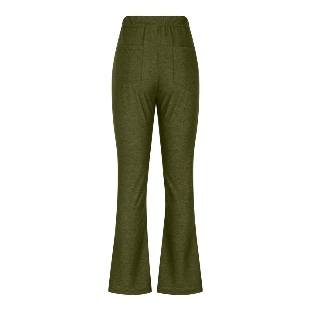Women's Fashionable  Color Elastic Waist High Waist Pocket Casual Sports Bell Bottom Pants