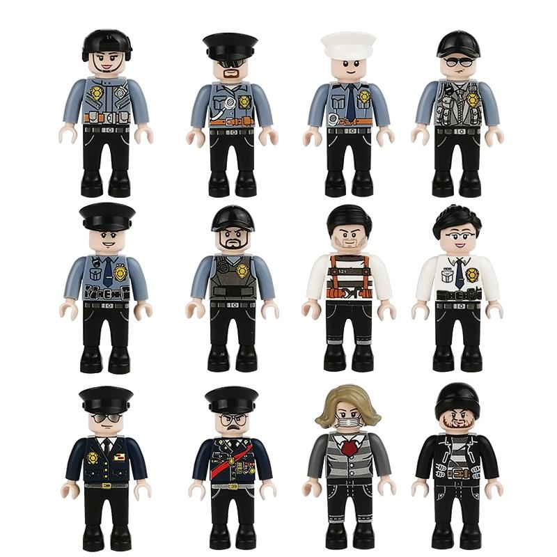 Model 12pcs City Police Officer Thief Swat Plastic Accessories City Minifigures Education Building Bricks Toys