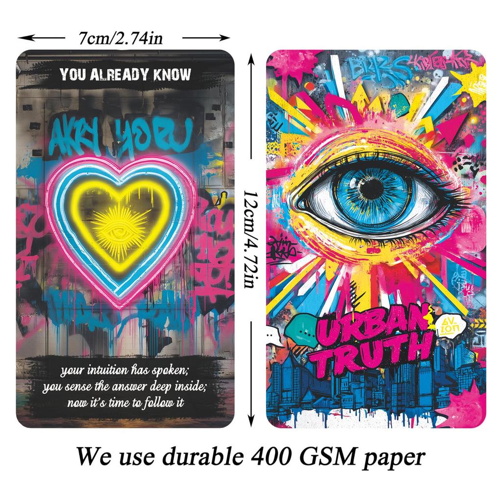Hra Urban Truth Oracle Cards, 80 karet, Inspirace kulturou pouličního graffiti, Syrový a ostrý jazyk, 13x8 cm, Balíček karet