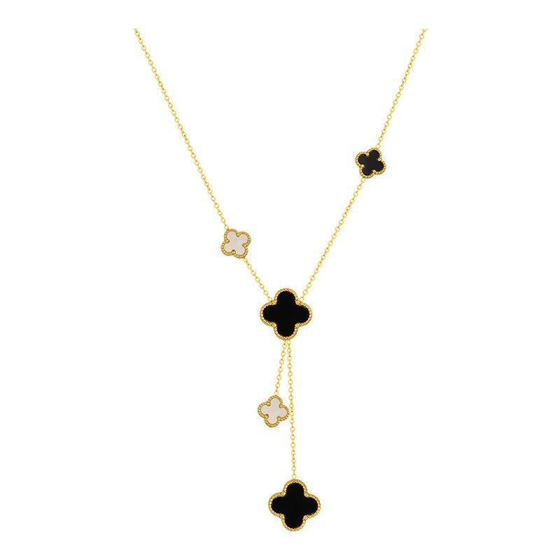 High-Grade Four-Leaf Clover Necklace Lucky Grass Necklace Five Flowers Jumper Chain Female Double-Sided Titanium Steel Necklace