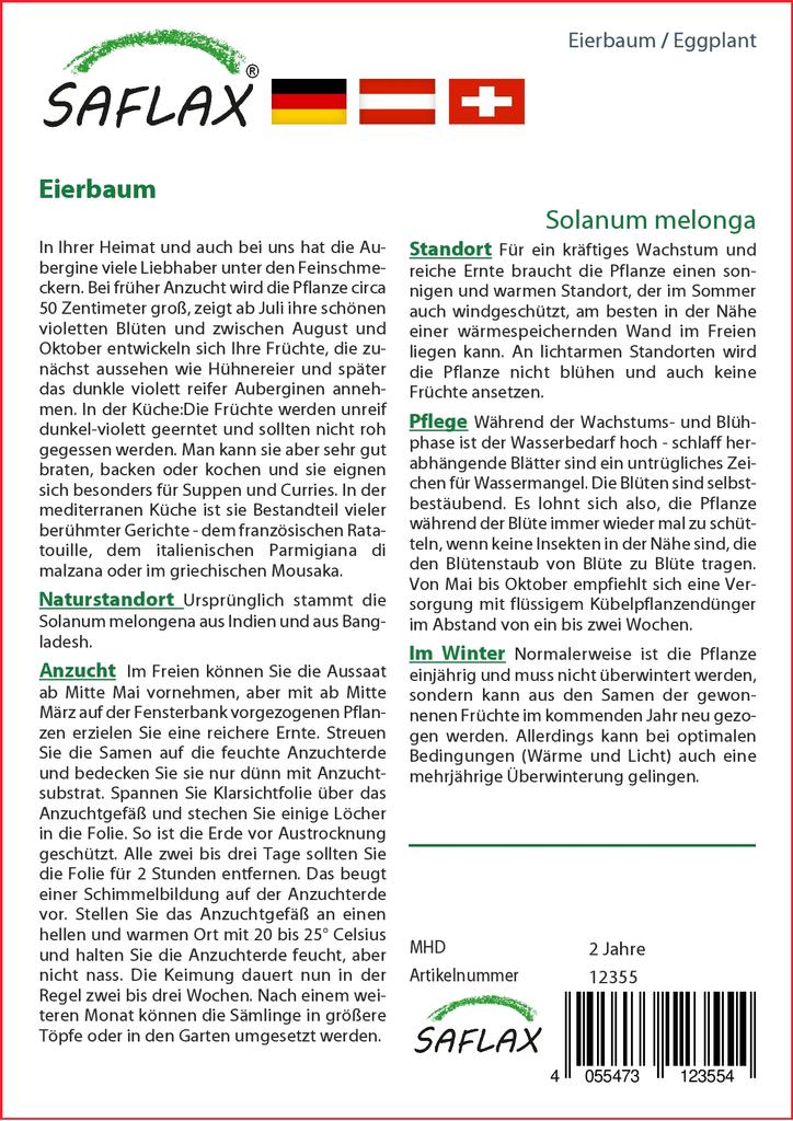 SAFLAX Lilek - 20 semen - Se substrátem pro zalévání pro lepší pěstování - Solanum melonga