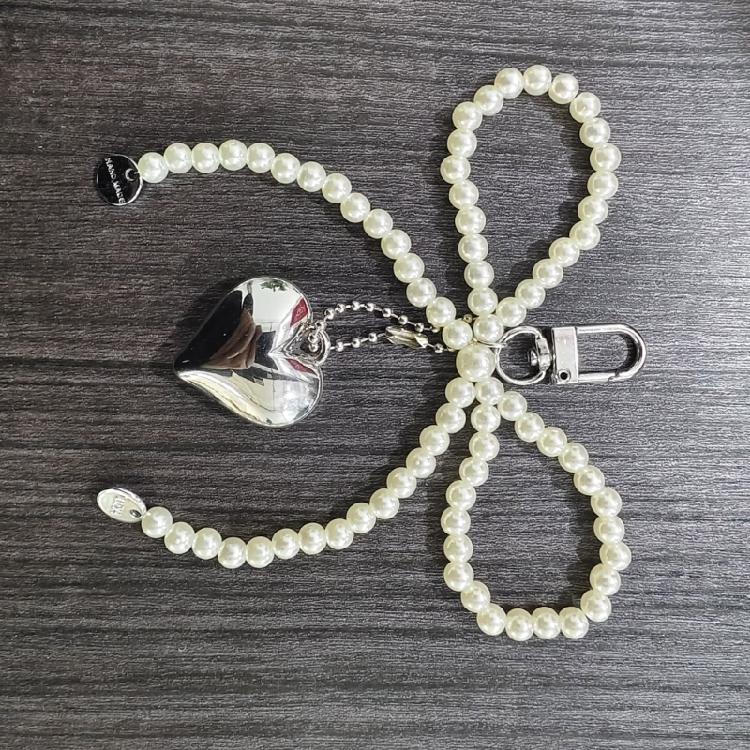 Fashionable Butterfly Ribbon Keychain Heart Pendant Imitation Pearls Key Chain