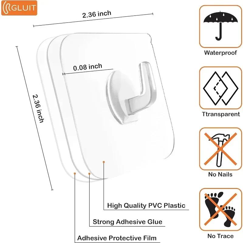 Transparent Hook Transparent Door Wall Hook Heavy Load Rack Kitchen Bathroom Towel Key Rack Sticky Hook for The Drill-Free Wall