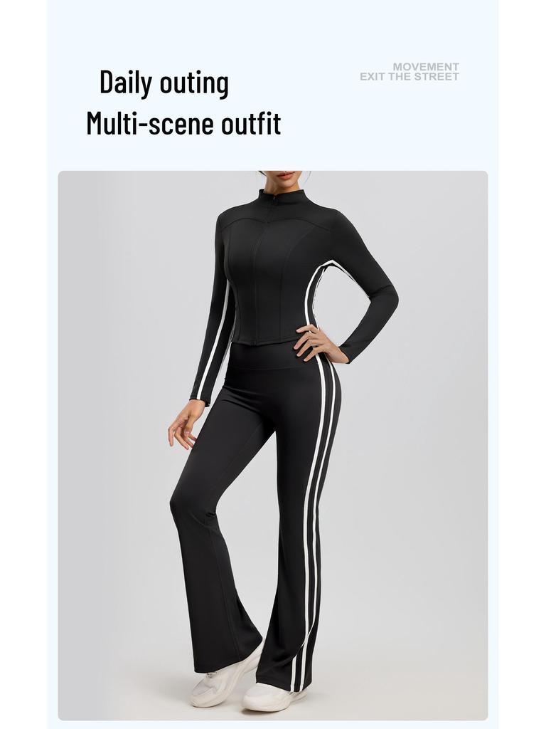 Yoga Flared Pants and Top Striped Slimming Sportswear Set