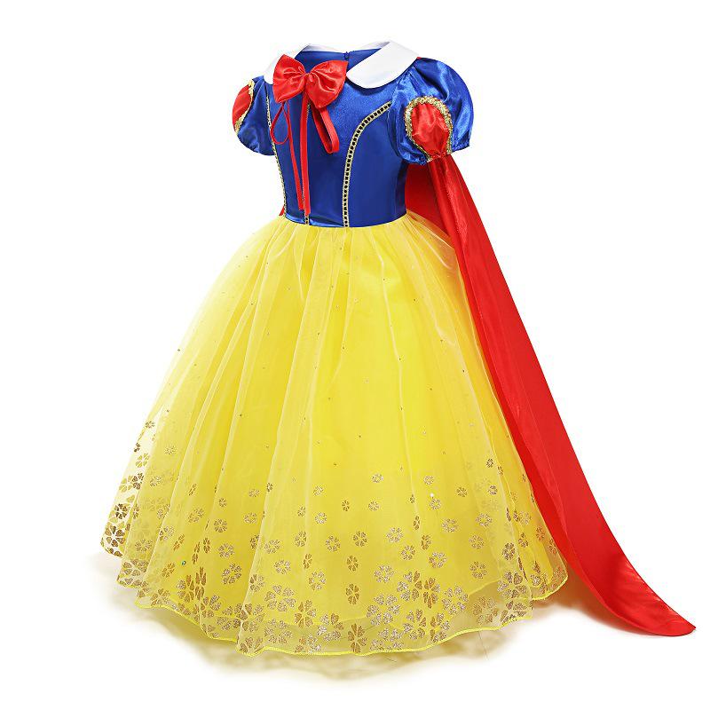 Girls' Summer Puff Sleeve Princess Dress - Snow White & Frozen Theme Net Yarn Dress