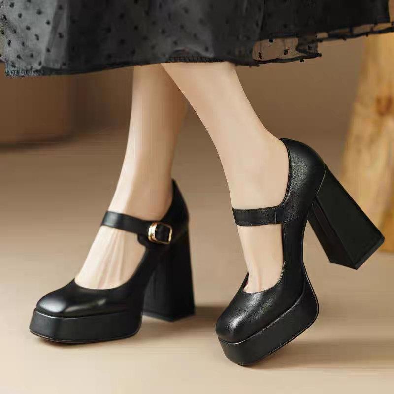 

Модные винтажные черные босоножки Мэри Джейн, женские с пряжкой на ремешке, нескользящие, повседневные туфли на высоком каблуке, женские офисные туфли-лодочки, однотонные, элегантные, для вечеринок 3.5