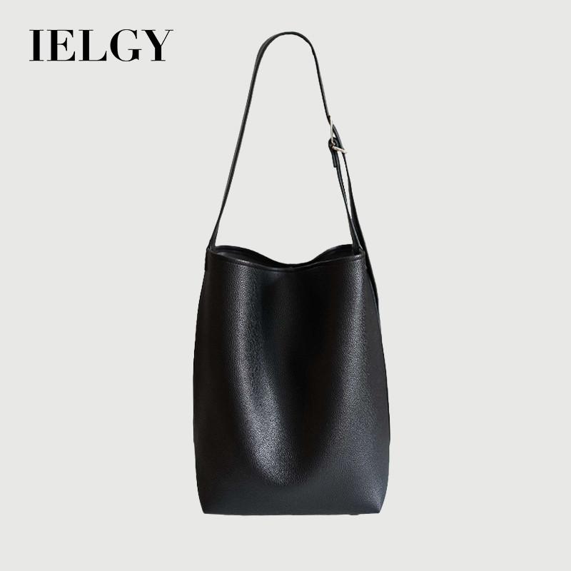IELGY Ladies Tote Bag Solid Color Lazy Style Simple Lychee Pattern Bucket Bag Casual Large Capacity Can Be Cross-body