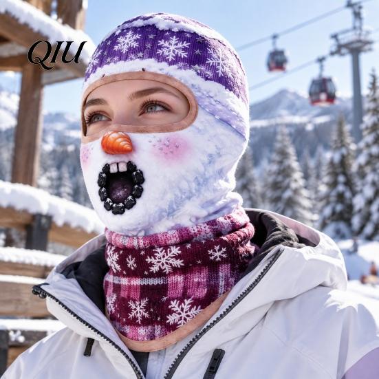Winter Skiing Balaclava Velvet Face Mask for Christmas, Santa Snowman Reindeer Elf Balaclava, Cold Weather Guard Windproof Neck Gaiter Outdoor