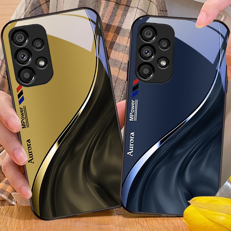 Water Flow Pattern For Samsung Galaxy S 8 9 10 20 Plus 21 FE 22 23 24 Ultra S7 Edge Black Tempered Glass Phone Case Hard Shell