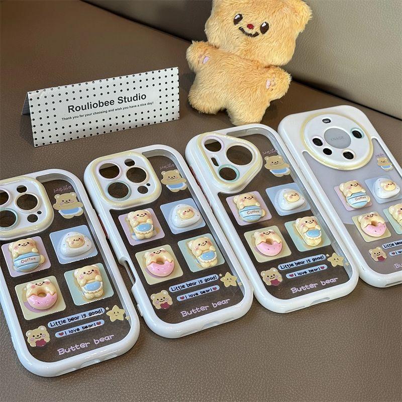 Butter Bear Apple 16Pro Cream Mobile Phone Case Transparent iPhone15Promax Mobile Phone Case All-inclusive New