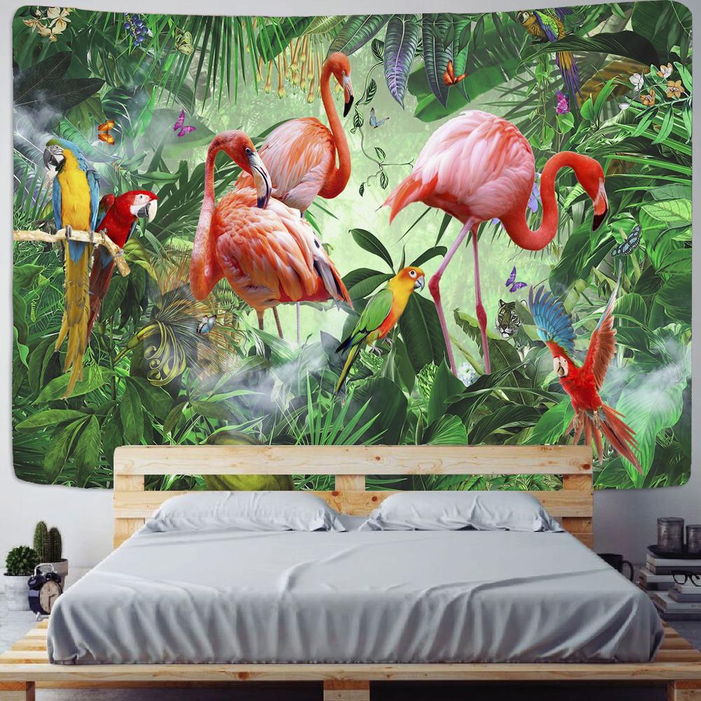 Tapiserie cu animale din pădurea tropicală tropicală, peisaj naturii, artă hippie boemă, tapiserie, saltea, masă, decorarea casei