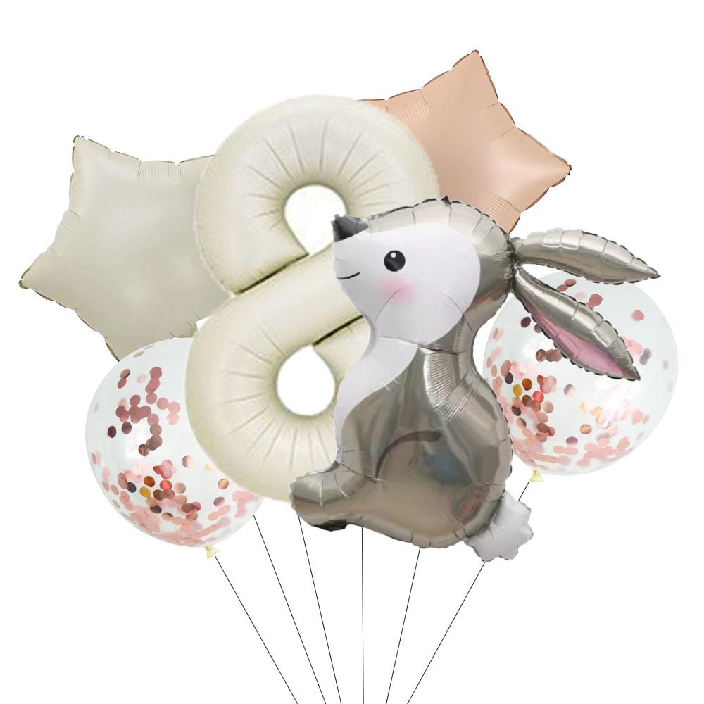 

6pcs Easter Bunny Cartoon Rabbit Balloon 32inch Cream Number Balloon Star Foil Globos Birthday Party Decoration Kids Baby Shower Other