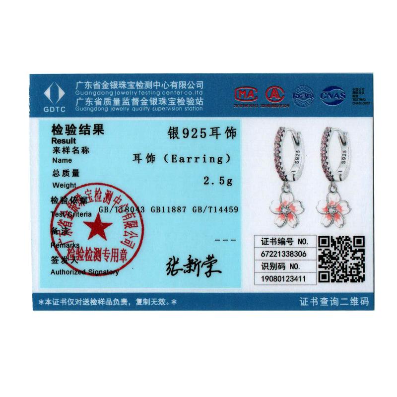 WOSTU Vintage Flower Crystal Hoop Earrings Women 925 Silve Pink Cherry blossoms Drop Earring Wedding Statement Earrings