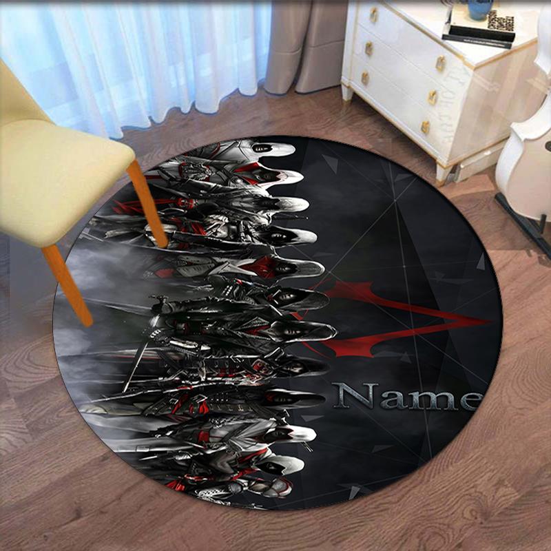 Custom Name Assassin's Creed Printed Round Rug Carpet Chair Rug Area Rug Entryway Doormats,for Office Chair Living Room Bedroom Kitchen Room.