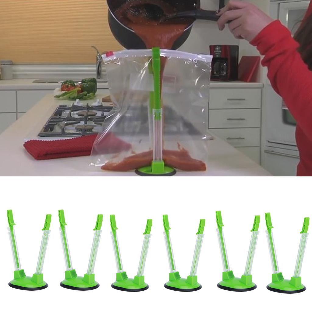 6Pcs Food Storage Bag Holder Stand HandsFree Bag Racks Home Kitchen Accessory Green