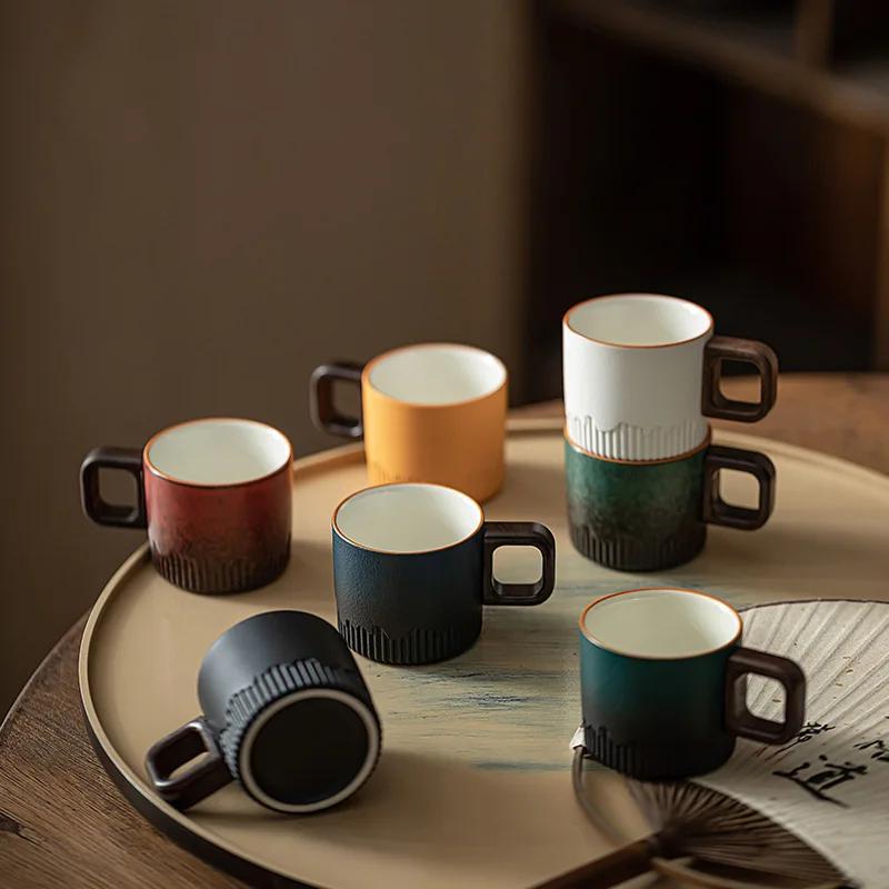 Kiln transmutation 70ml Gradient ceramic tea cup with handle heat-resistant coffee cup, household hand drawn mini minimalist mug