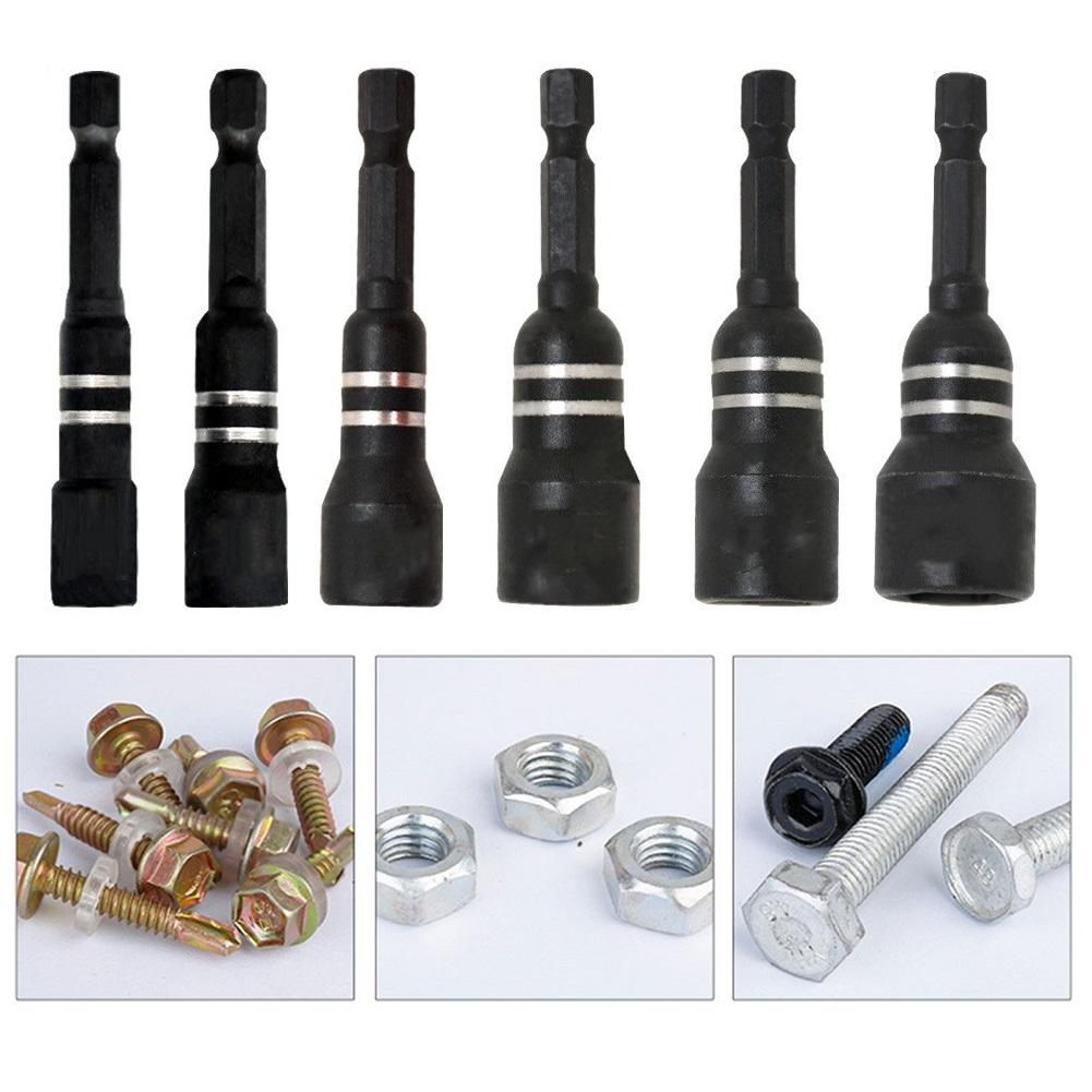 6 Pieces Magnetic Socket Nut Driver Drill Bits with Hex Handle for Professional Machine Repair Household DIY and Auto Parts