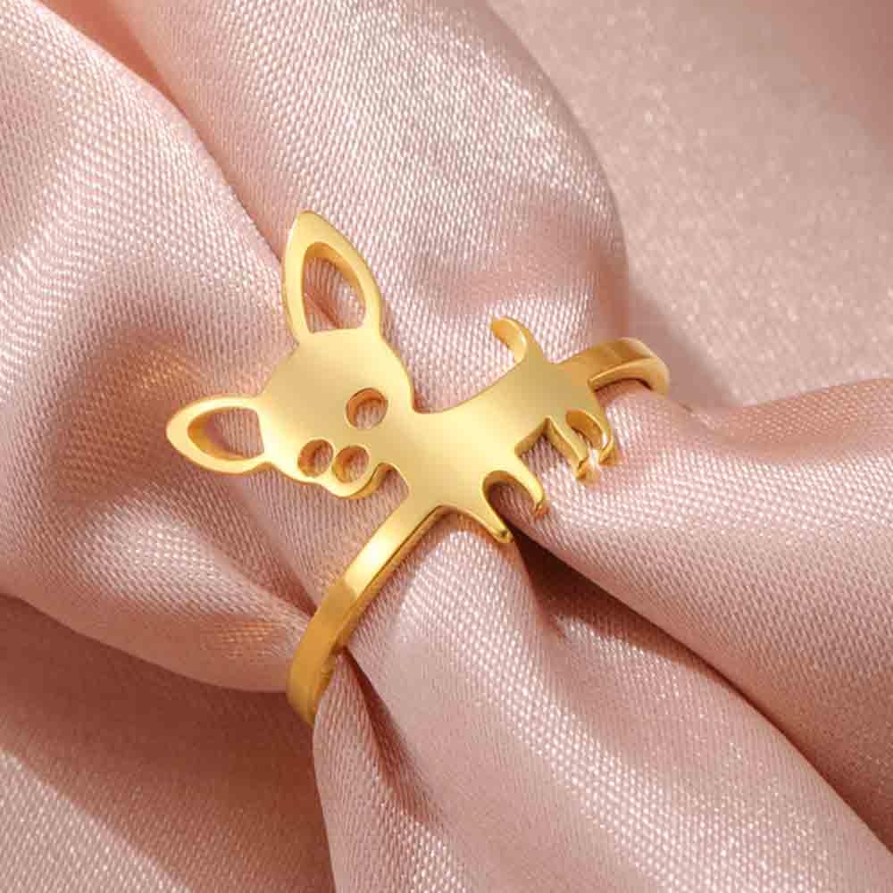 My Shape Chihuahua Dog Rings for Women Girls Stainless Steel Hollow Out Dog Puppy Animal Pets Finger Rings Fashion Jewelry Gifts