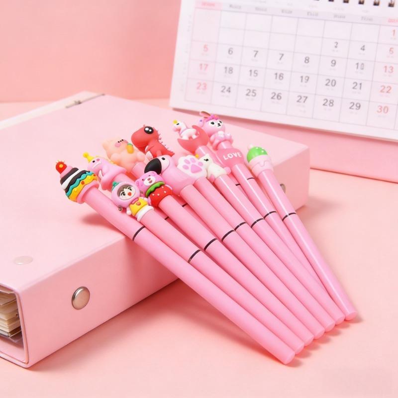 5Pcs Cute Cartoon Kawaii Animal Gel Pens Black Ink Straight Liquid Writing Neutral Pen Student School Office Stationery Holiday Gift Novelty Stationel
