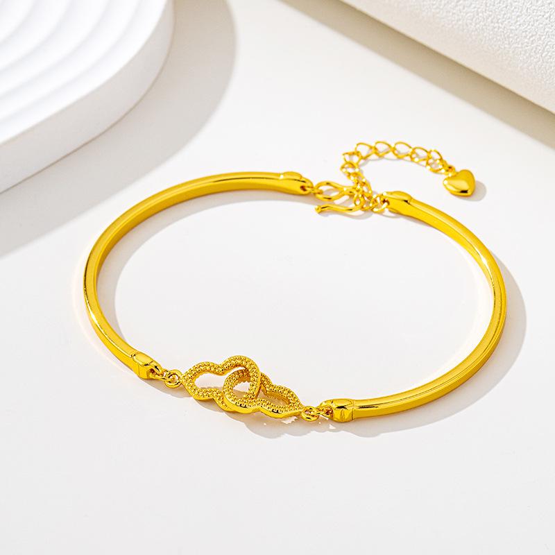 Vietnamese Gold Openwork Double Gourd Interlocking Bangle - Women's Trendy Court Style Imitation Gold Bracelet