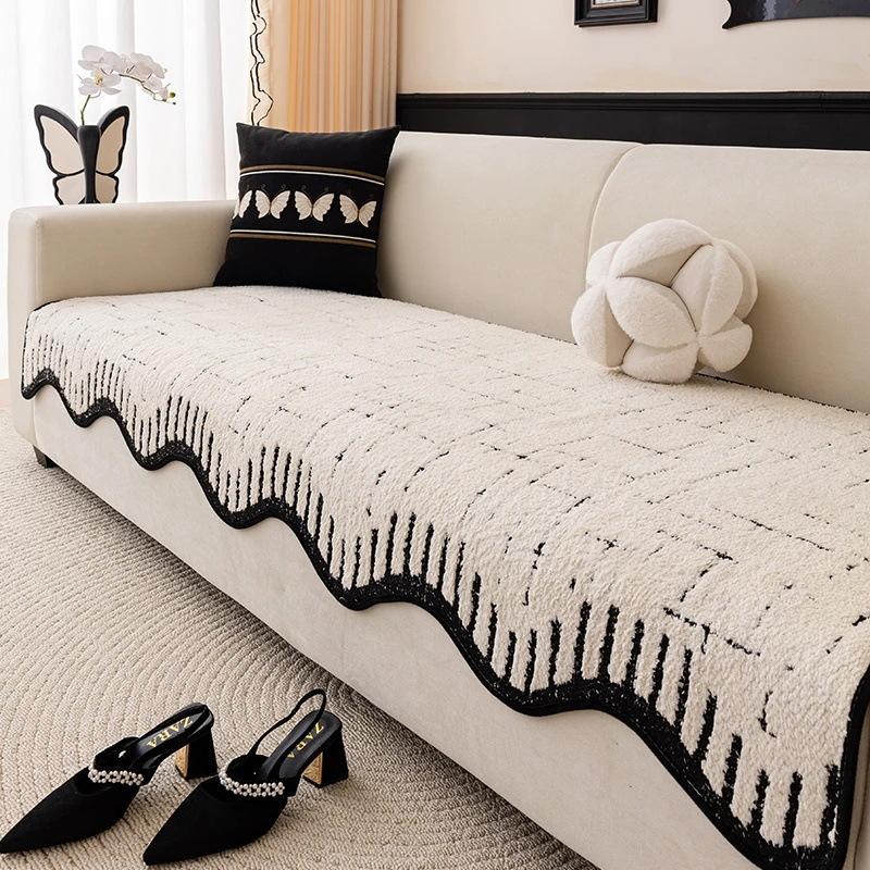 Premium Leather Sofa Cushion Autumn And Winter  New Plush One-Piece Straight Non-Slip Seat Cushion Sofa Cover