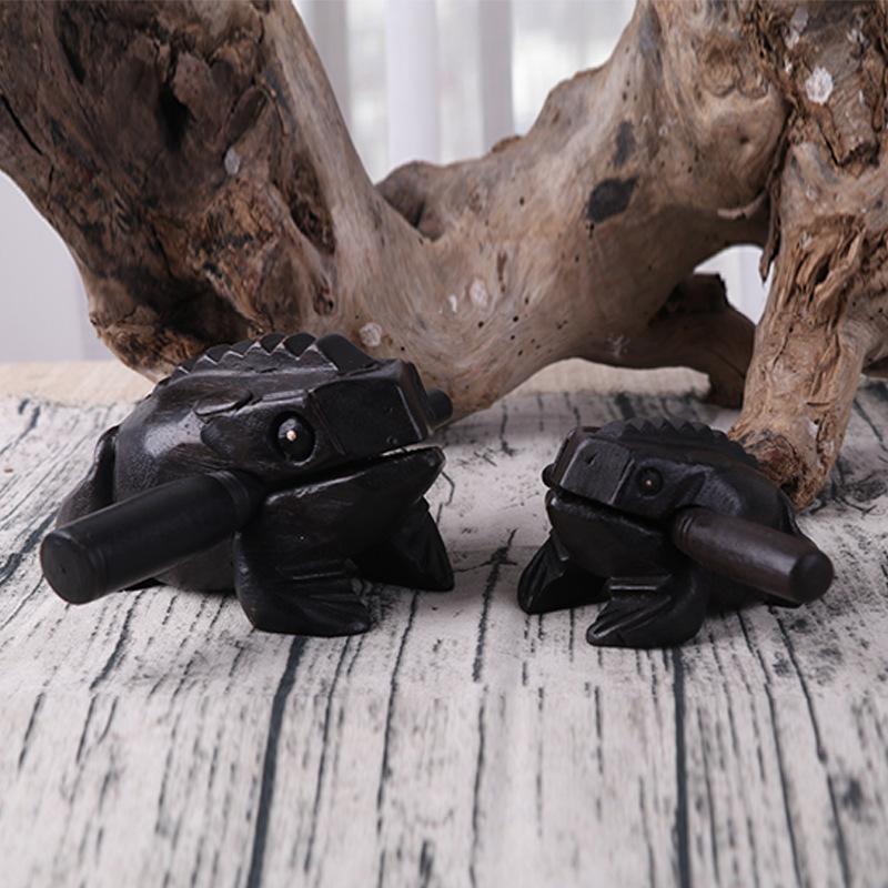 Thailand Hand-carved Black Frog Feng Shui Lucky Crafts Home Office Decor Toad Wooden Ornaments Lucky Frog Musical Instrument