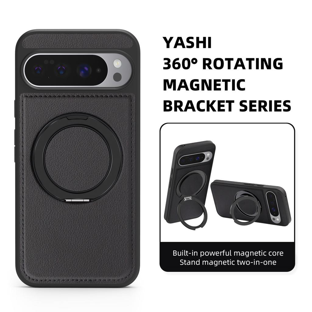 For Google Pixel 10 Pro XL Case with Ring Kickstand Compatible with MagSafe PU Leather Back Cover