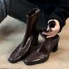 Vintage High Heel Women Ankle Boots Fashion Square Toe Short Booties Autumn Winter Ladies Shoes Botas Mujer