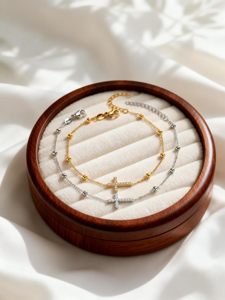 Zierliches Reiskorn Zirkon Kreuzarmband für Damen Edelstahl Kreuzarmbänder Exquisites Oster Schmuckgeschenk