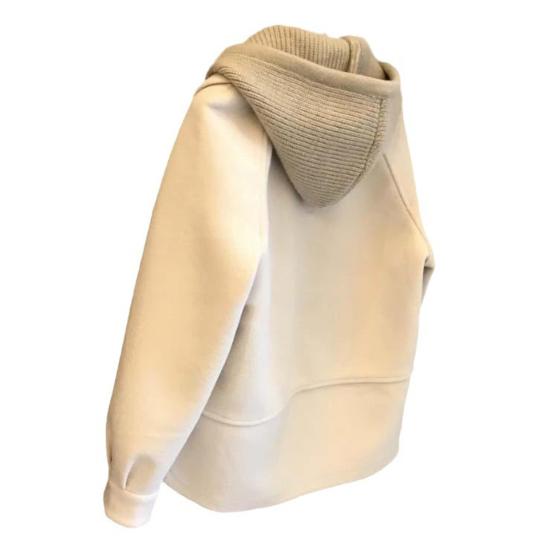 Kadın Yün Ceket Sahte İki Parça Patchwork Büyük Beden Çift Düğmeli Bağcıklı Mont Gevşek Termal Uzun Kollu Okula Gidiş-Dönüş Bahar Sonbahar Kış