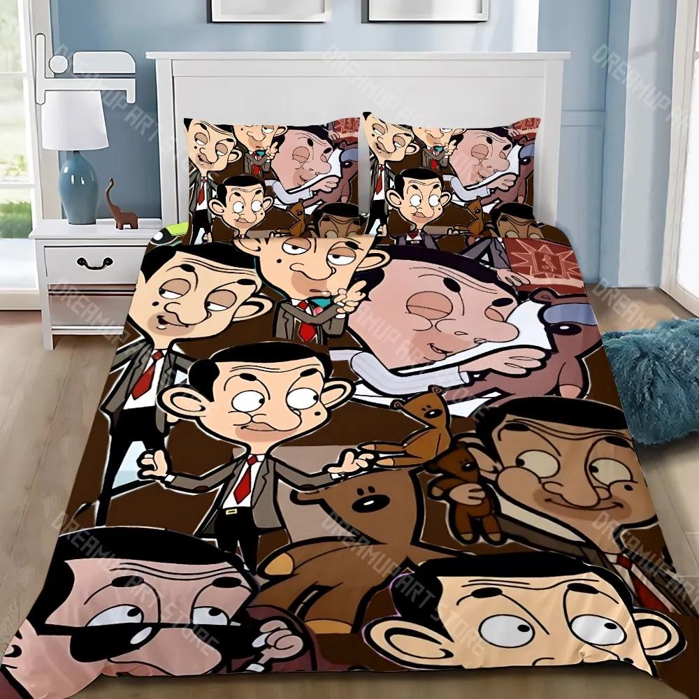 Juego de ropa de cama con funda nórdica y funda de almohada de dibujos animados para adultos, niño, Sr. B-Bean, niña, decoración de dormitorio, regalo para niños, individual, doble, tamaño grande.