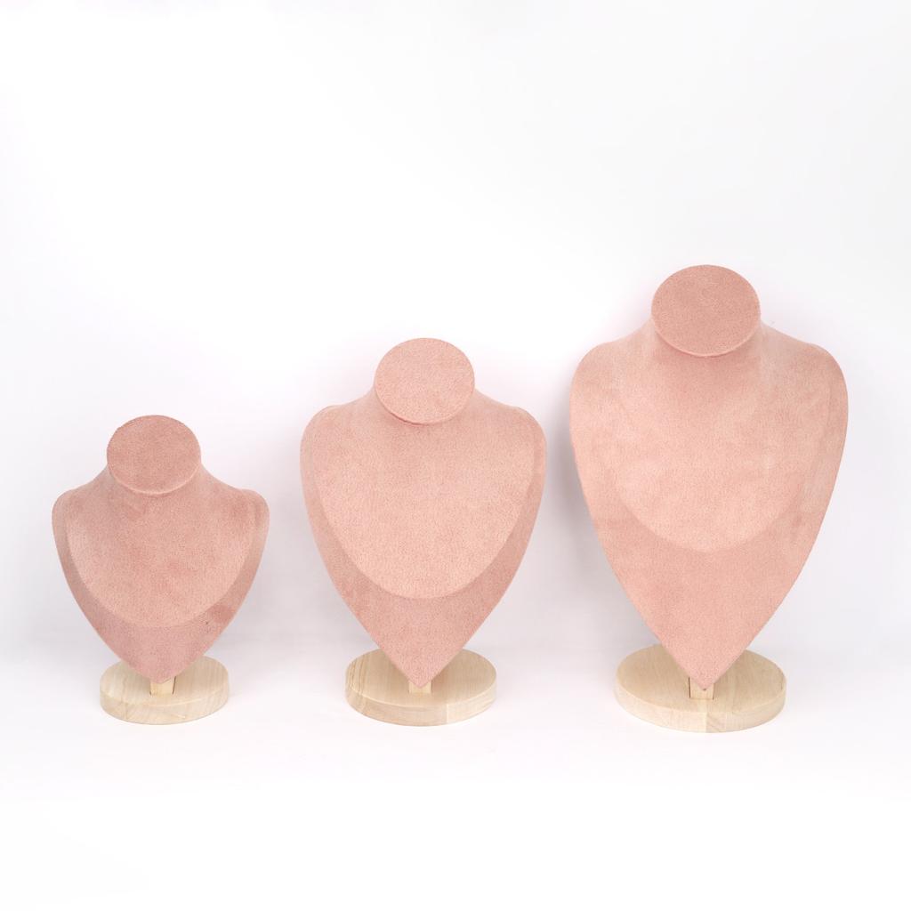 1pc Velvet Portrait Necklace Storage Rack With Wooden Base Jewelry Display Stand Jewelry Mannequin Bust Holder