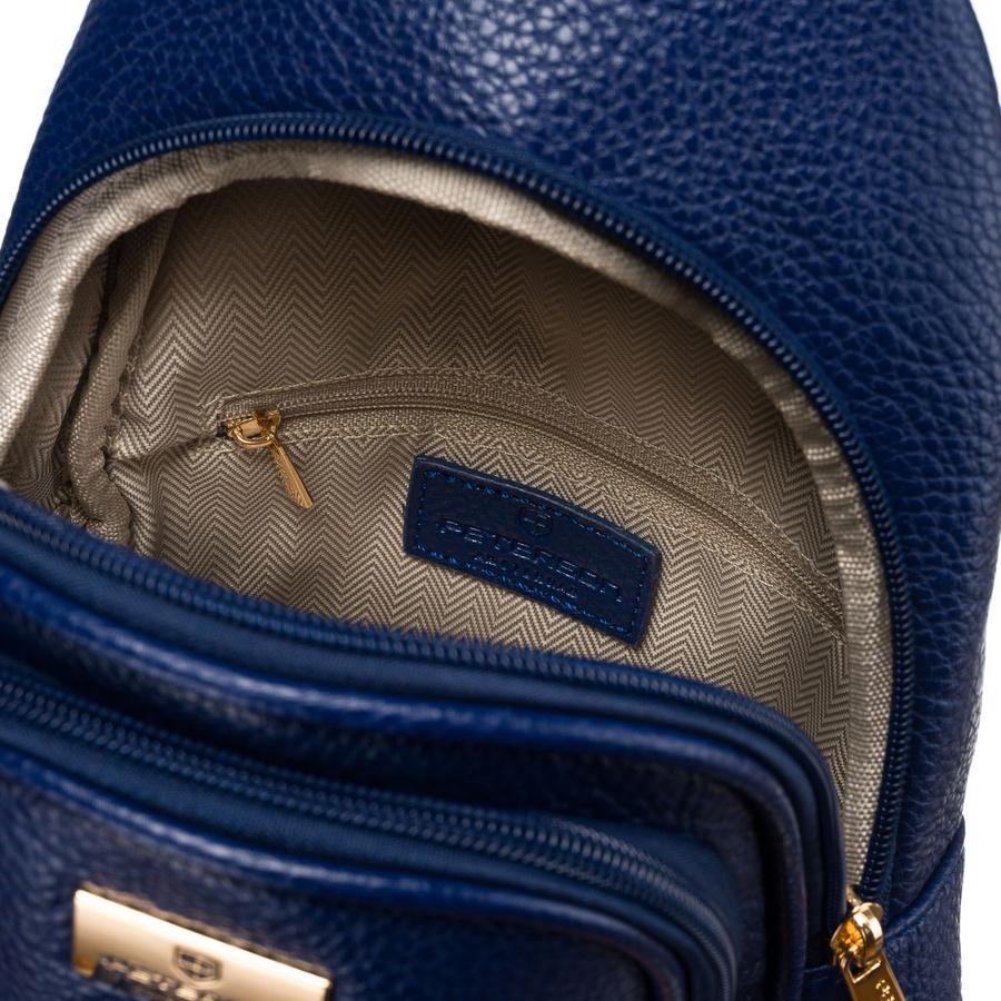 Mała miejska saszetka damska na ramię lub przez ramię crossbody granatowa ze złotymi okuciami eko skóra Peterson