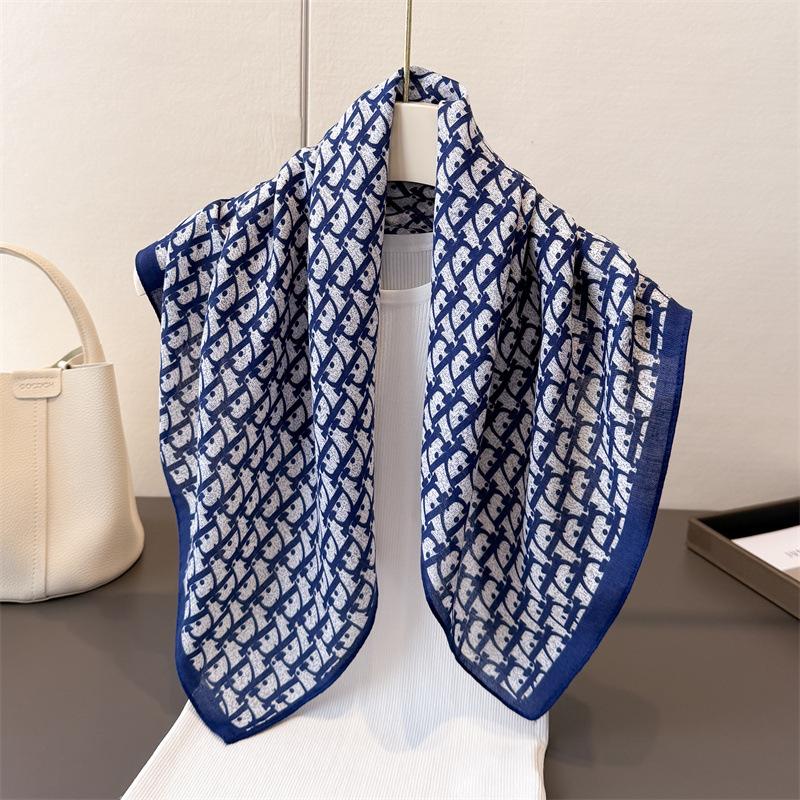 Polka Dot Style Herringbone Pattern Cotton And Linen Small Square Scarf Silk Scarf Imitation Velvet Headscarf Shawl Sun Protection Scarf Women'S Scarf