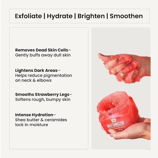 WildOak Watermelon Sugar Body Scrub | 300g | Kojic Acid, Hyaluronic Acid, Ceramides, Collagen & Peptides | Hydrates & Exfoliates
