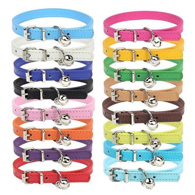 Premium PU Leder Anti-Verlust Glockenhalsband für Kleine Hunde & Katzen