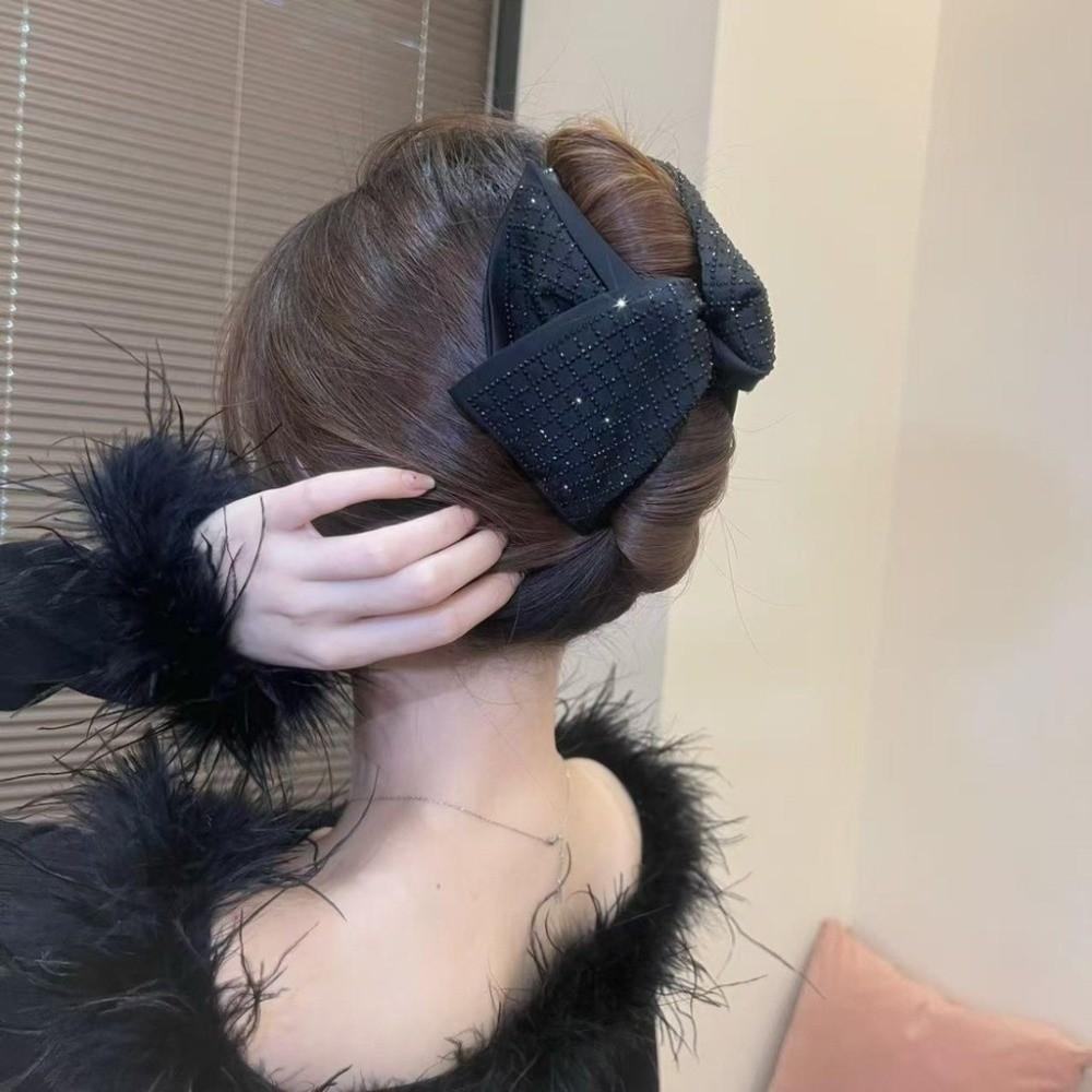 Schwarzer Stoff Strass Haarspangen Temperament Krallenklemme Elegante Haarnadeln Damen Kopfschmuck