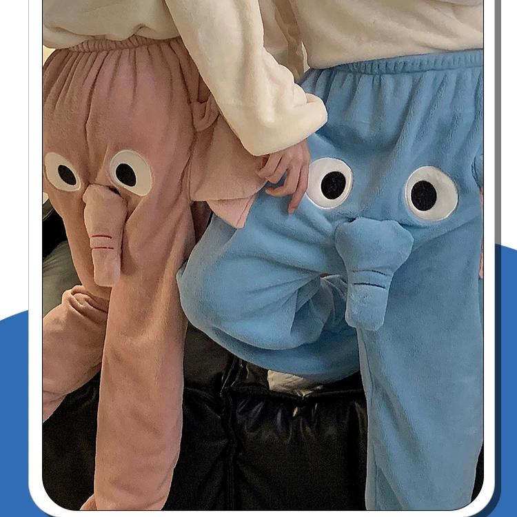 Pijama elefant Lenjerie de dormit din flanel Pantaloni cu nas mare și urechi Pantaloni drăguți din catifea coral corali Îmbrăcăminte de acasă pentru toamnă iarnă