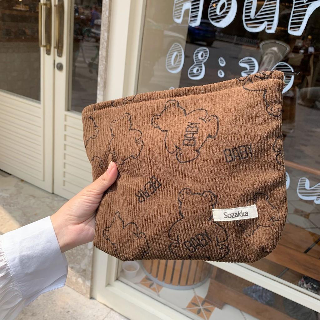 Cute Bear Makeup Bag Velvet Cartoon Pattern Cosmetic Pouch For Girls StyleC