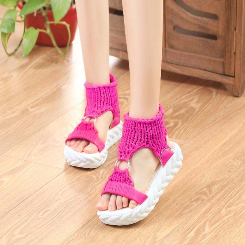 Women's Plus Size Lightweight Woven Slippers - Thick-Soled, Wool, Round-Toe Sandals, European & American Casual Style