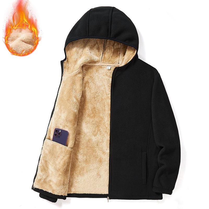 Polar Fleece Hooded Jacket Thickened Cardigan Large Size Fleece Jacket Autumn and Winter Loose