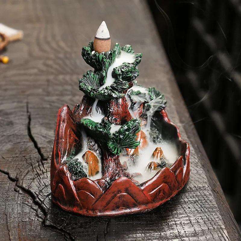 1pc,Creative Resin Handicrafts Christmas Tree Waterfall Backflow Incense Burner Home Ornament (Without Incense)