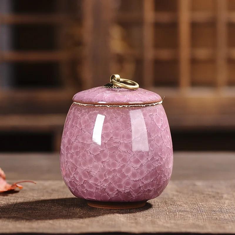 Cracked Ceramic Tea Caddies Coffee Canister Household Portable Travel Mini Porcelain Sealed Moisture-proof Storage Jar Home Deco